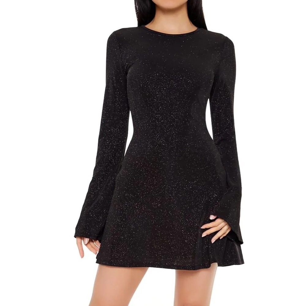 NWT Forever 21 Black Sparkle Long Sleeve Dress